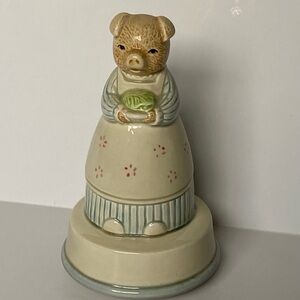 Otagiri Rotating Music Box Pig Ceramic 5” Plays Evergreen EUC Vintage Japan Mama